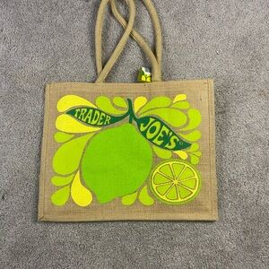 Trader Joe's Lemon Lime Tote Reusable Jute Burlap Reusable Shopping Bag
